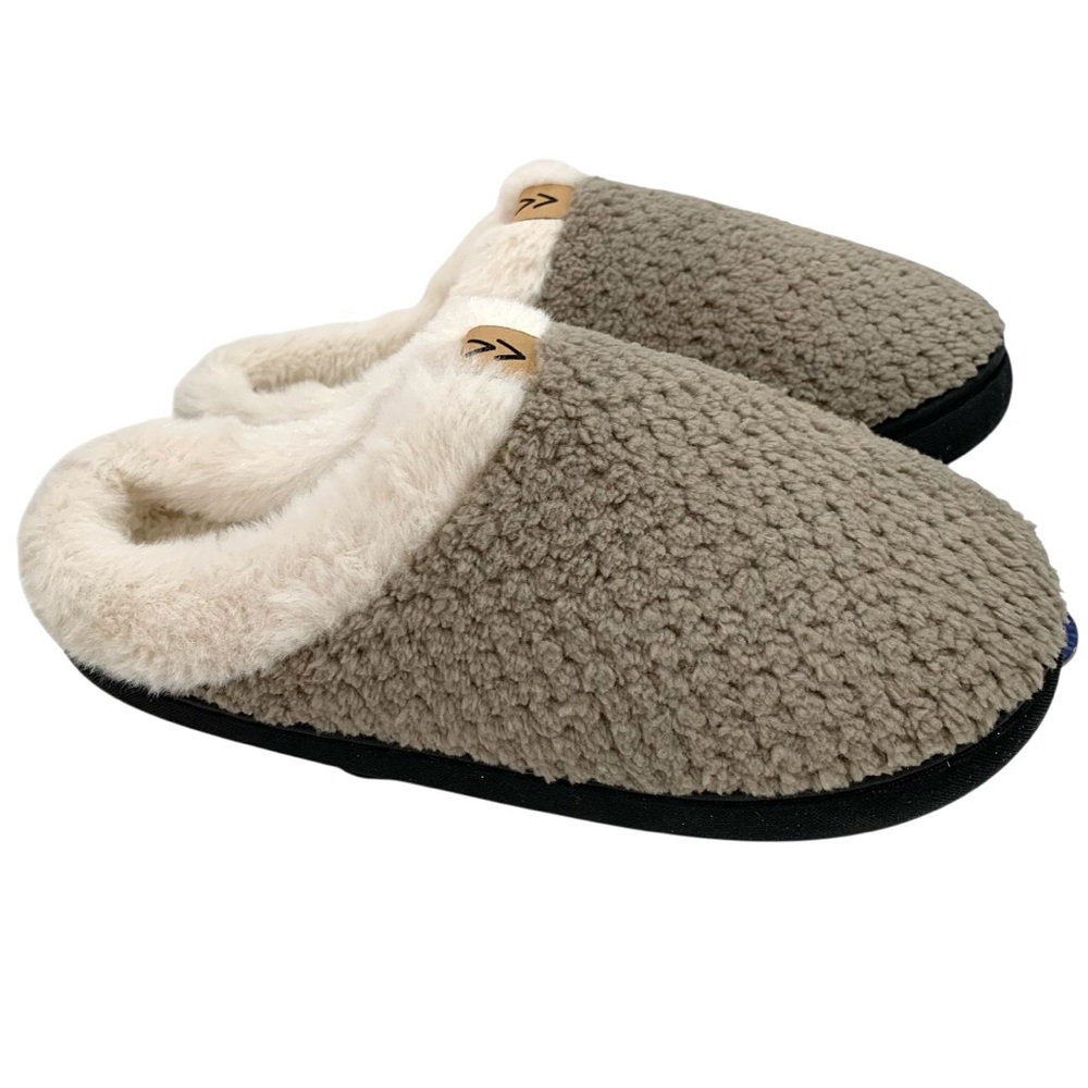 Sole Selection Women's Memory Foam Plush Slippers Cozy Taupe Tan NWT Size 7-8